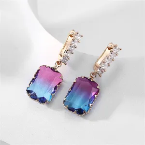 Blue & Purple Crystal Ombré Radiant-Cut Huggie Earrings