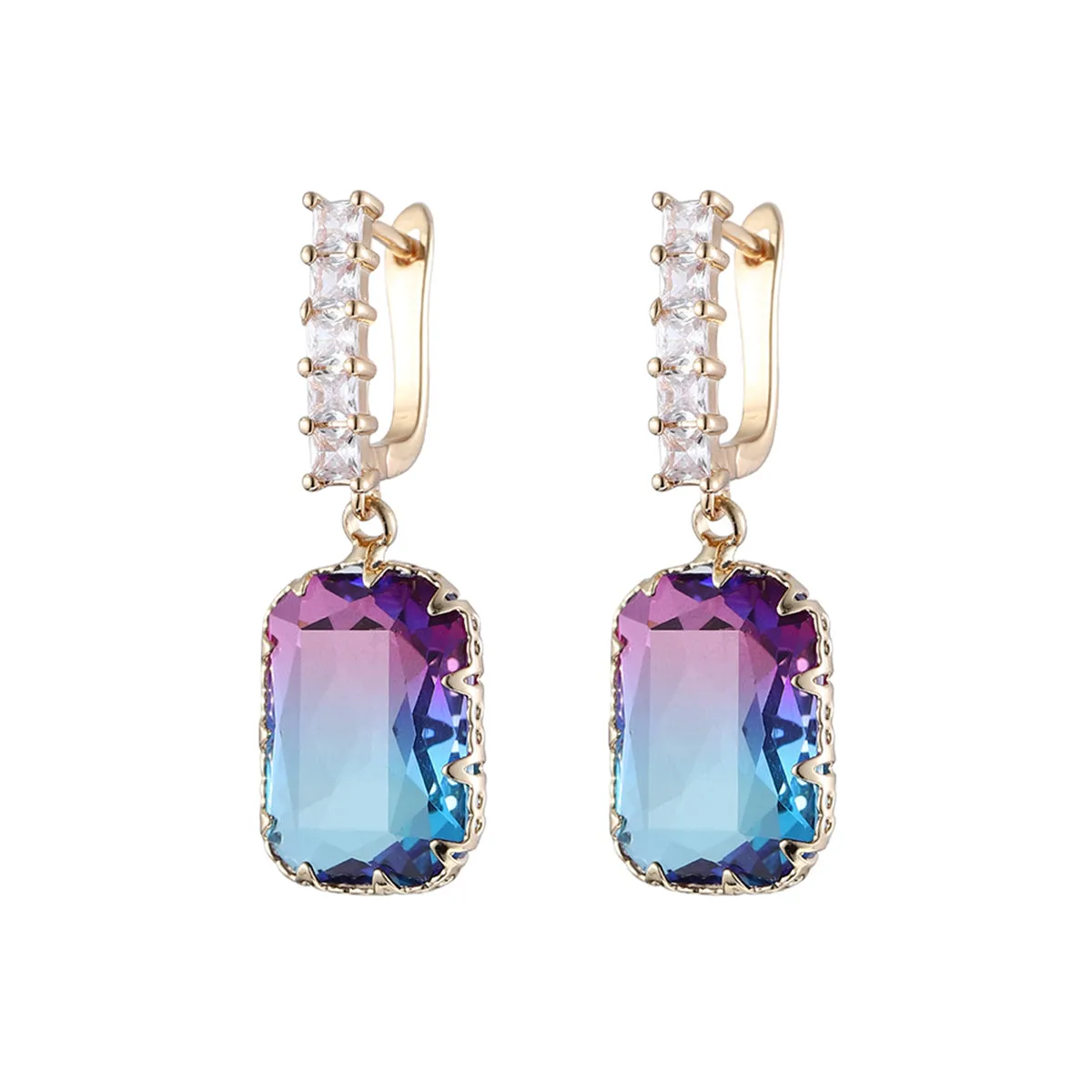 Blue & Purple Crystal Ombré Radiant-Cut Huggie Earrings