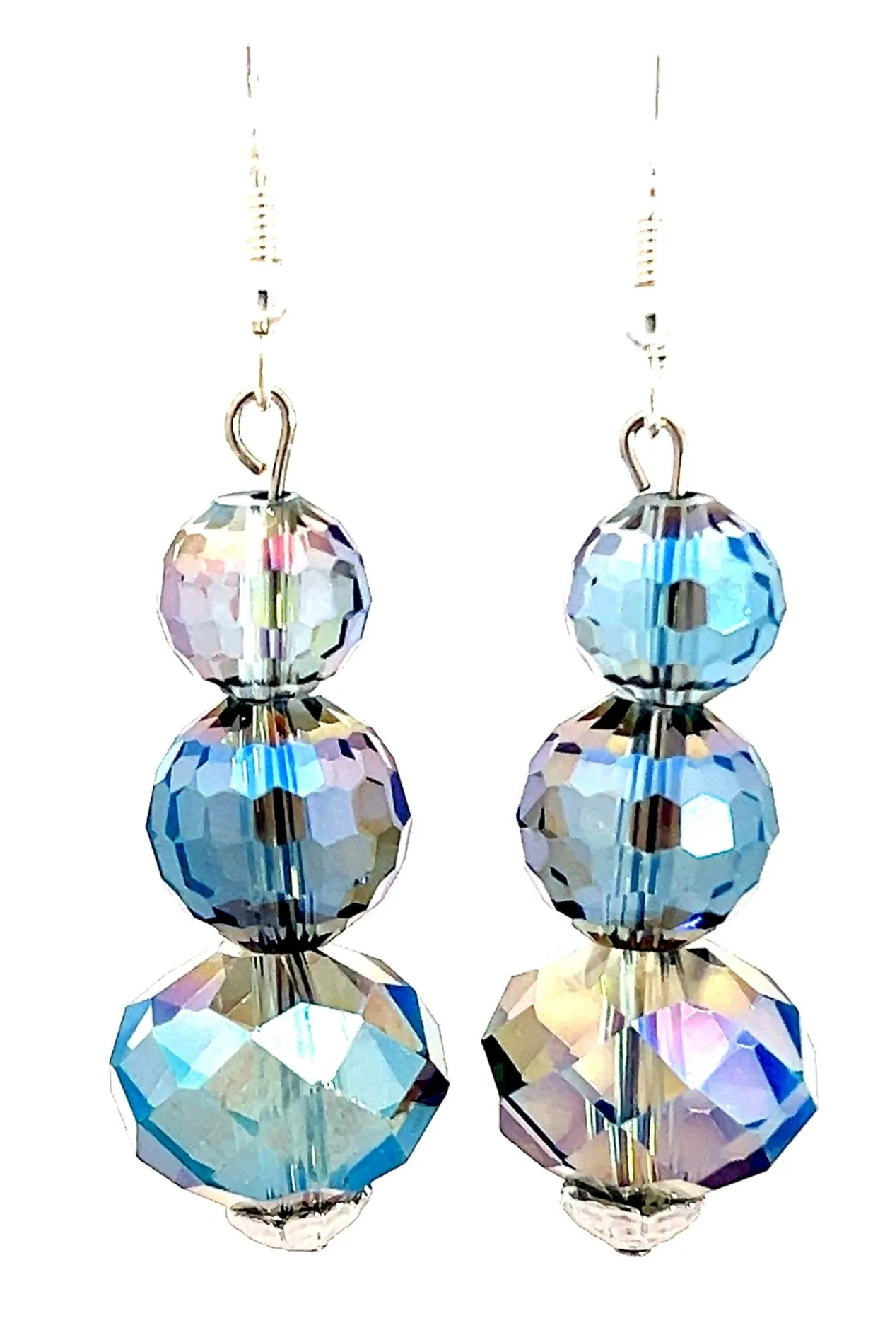 Blue Colorized 3 Tier Crystal Sphere Earrings