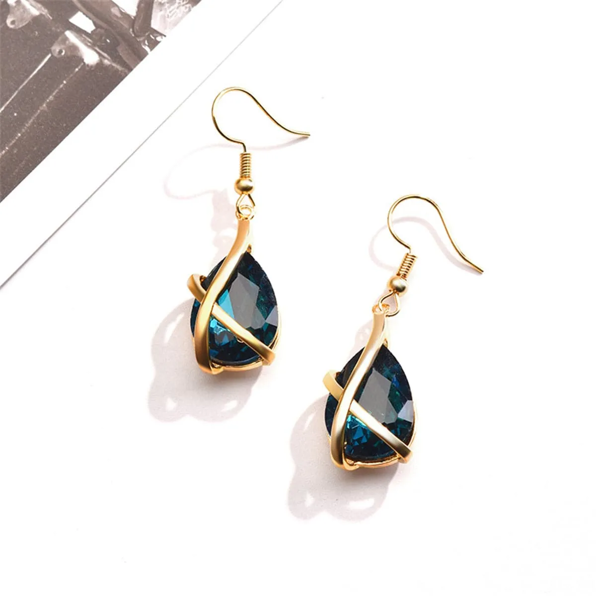 Blue Crystal & 18K Gold-Plated Drop Earrings & Pendant Necklace