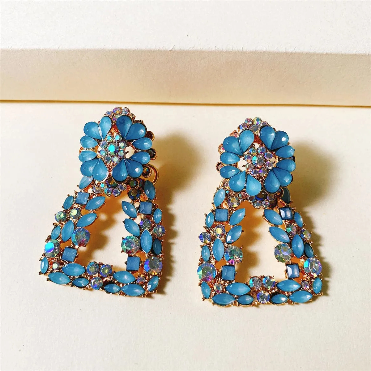 Blue Crystal & Cubic Zirconia 18K Gold-Plated Open Ladder Drop Earrings