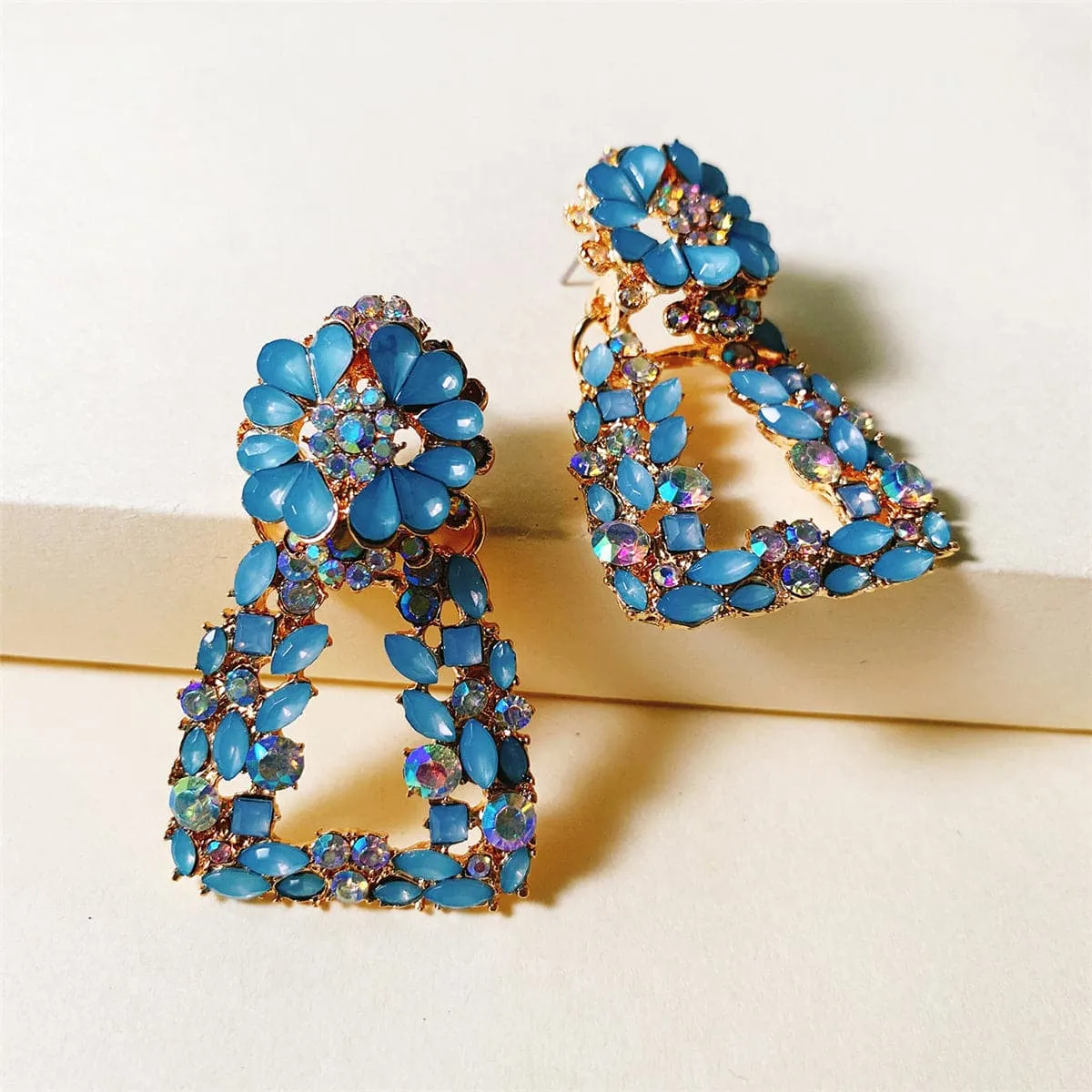Blue Crystal & Cubic Zirconia 18K Gold-Plated Open Ladder Drop Earrings
