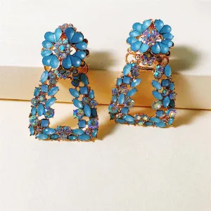Blue Crystal & Cubic Zirconia 18K Gold-Plated Open Ladder Drop Earrings