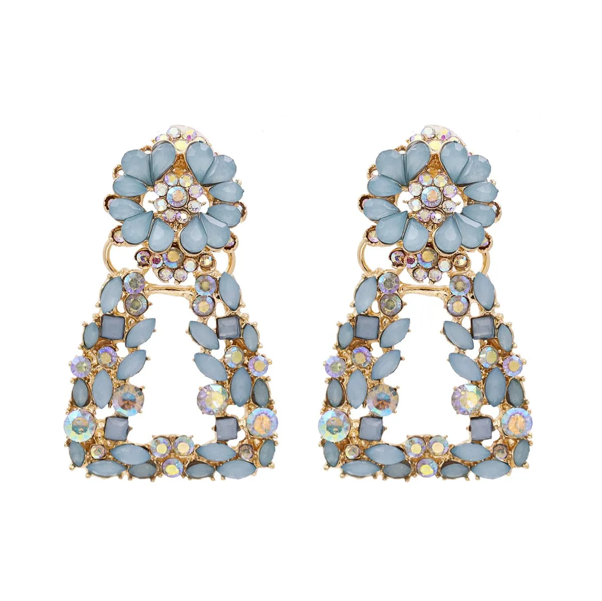 Blue Crystal & Cubic Zirconia 18K Gold-Plated Open Ladder Drop Earrings