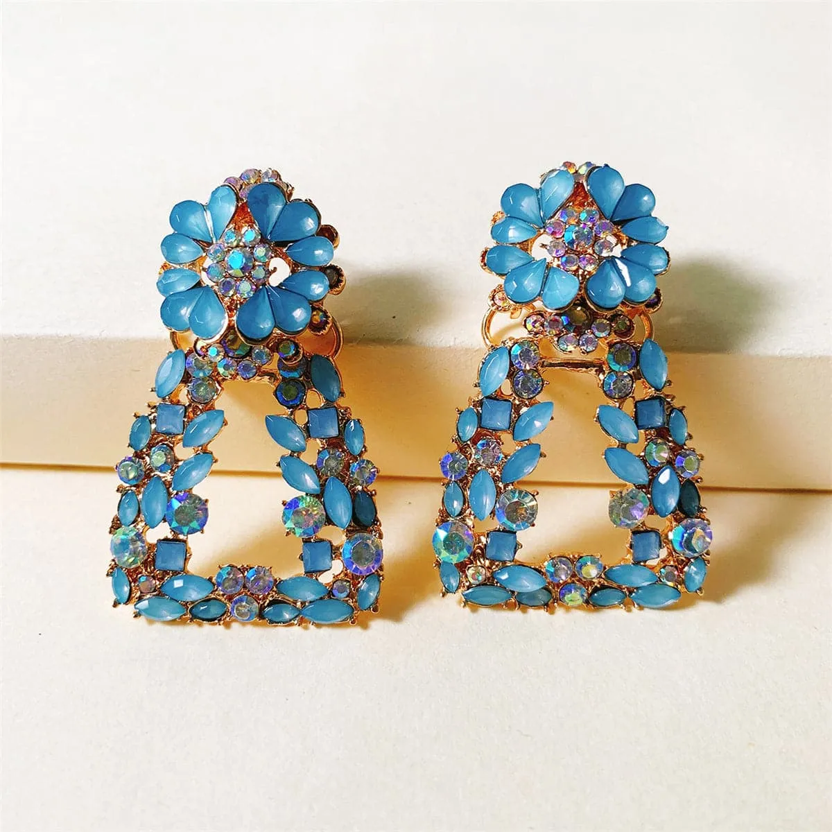 Blue Crystal & Cubic Zirconia 18K Gold-Plated Open Ladder Drop Earrings