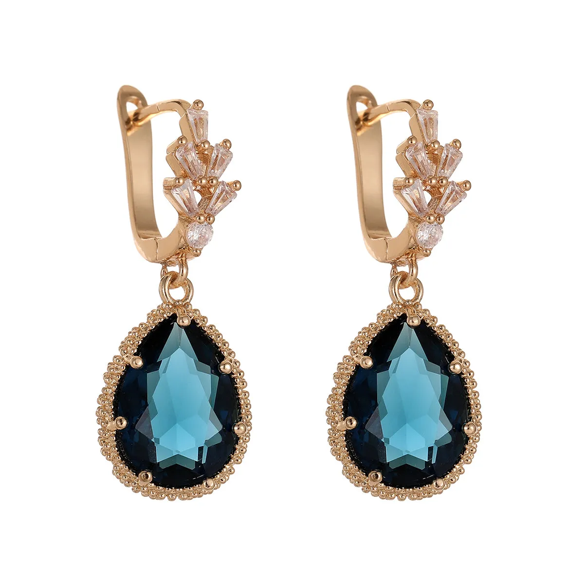 Blue Crystal & Cubic Zirconia Drop Huggie Earring
