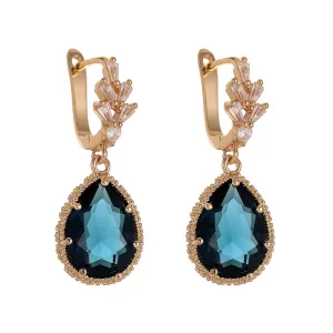 Blue Crystal & Cubic Zirconia Drop Huggie Earring
