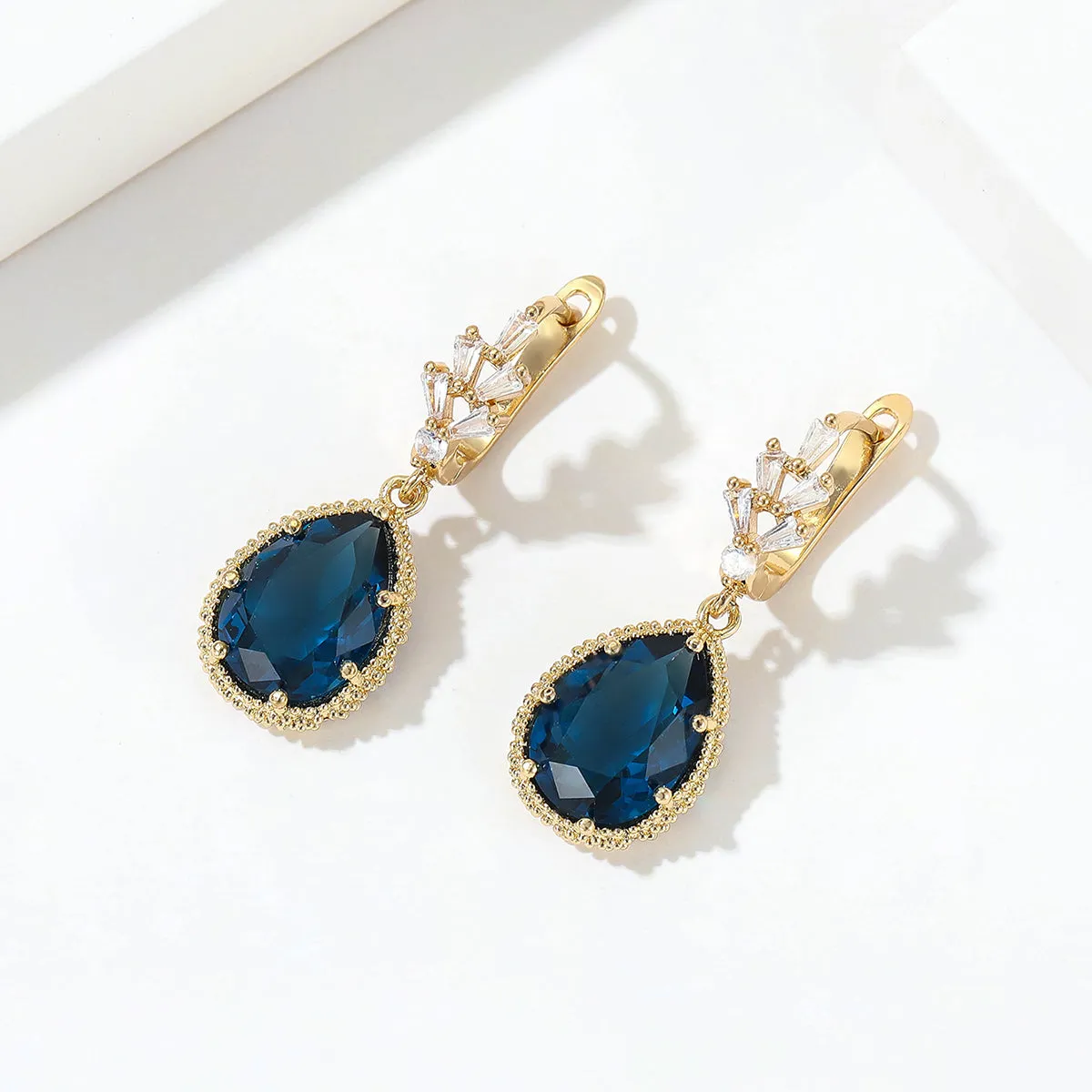 Blue Crystal & Cubic Zirconia Drop Huggie Earring