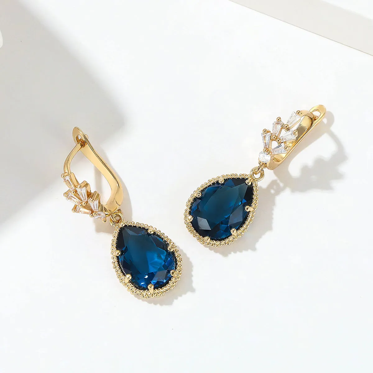 Blue Crystal & Cubic Zirconia Drop Huggie Earring