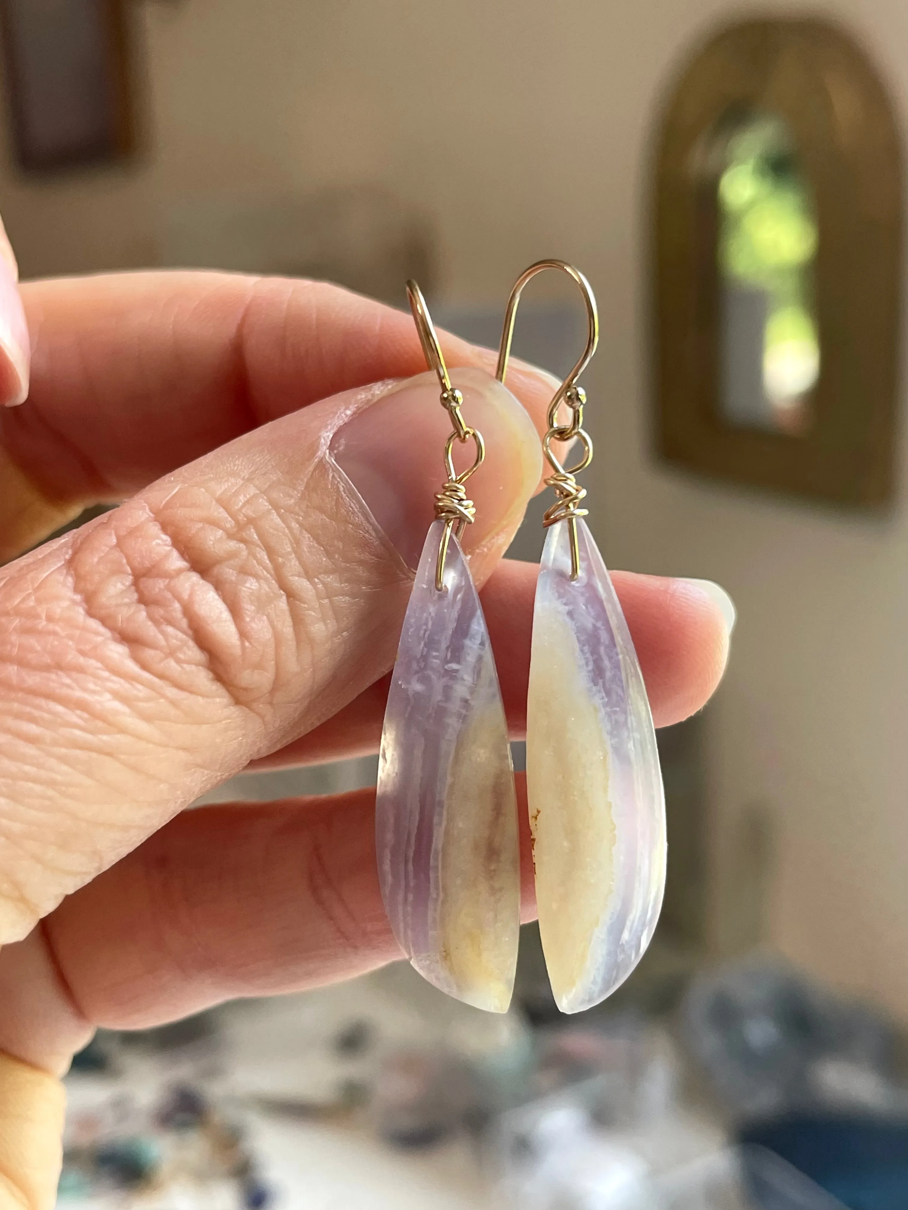 Blue Lace Agate Earrings Gold filled