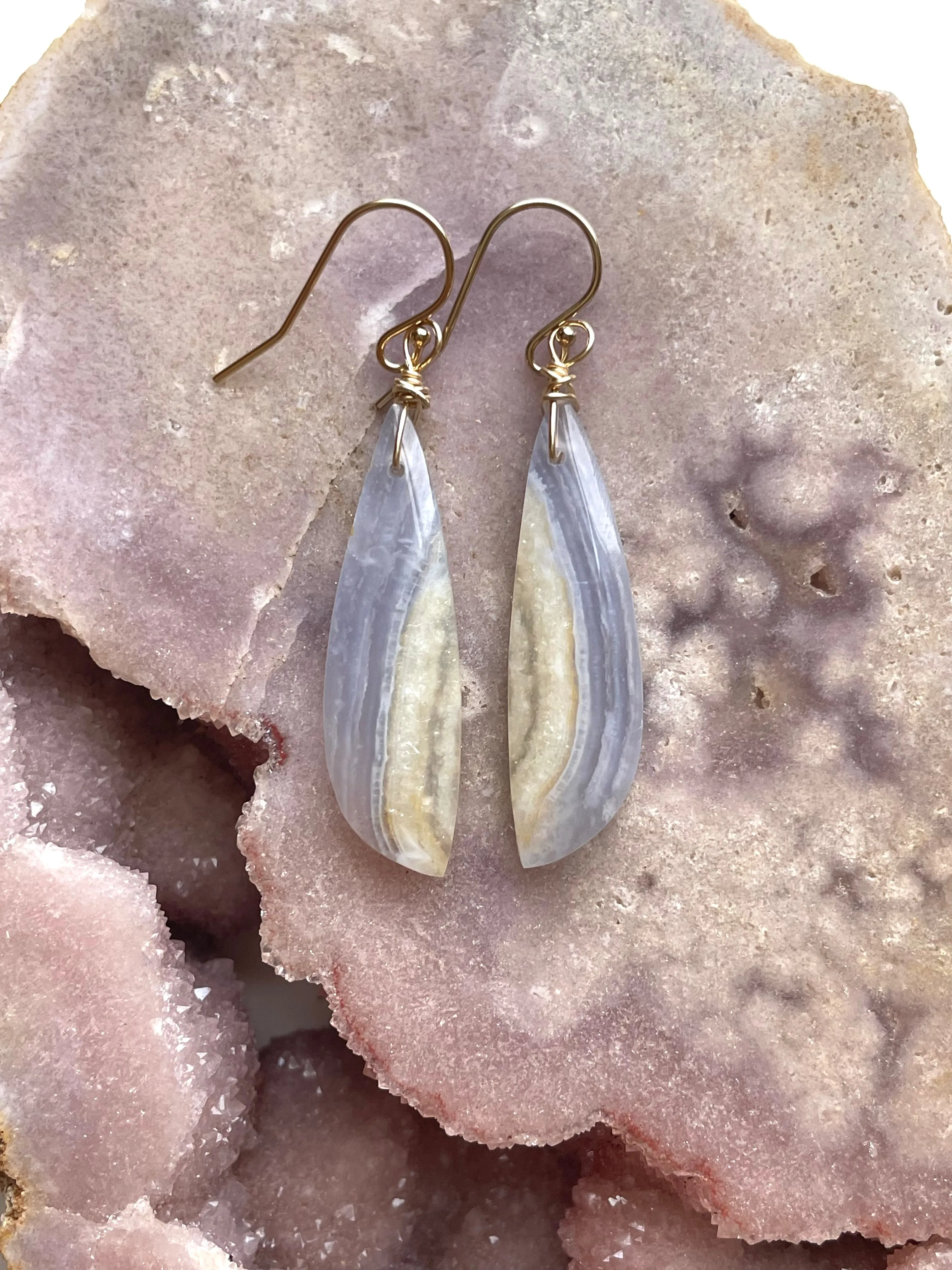 Blue Lace Agate Earrings Gold filled