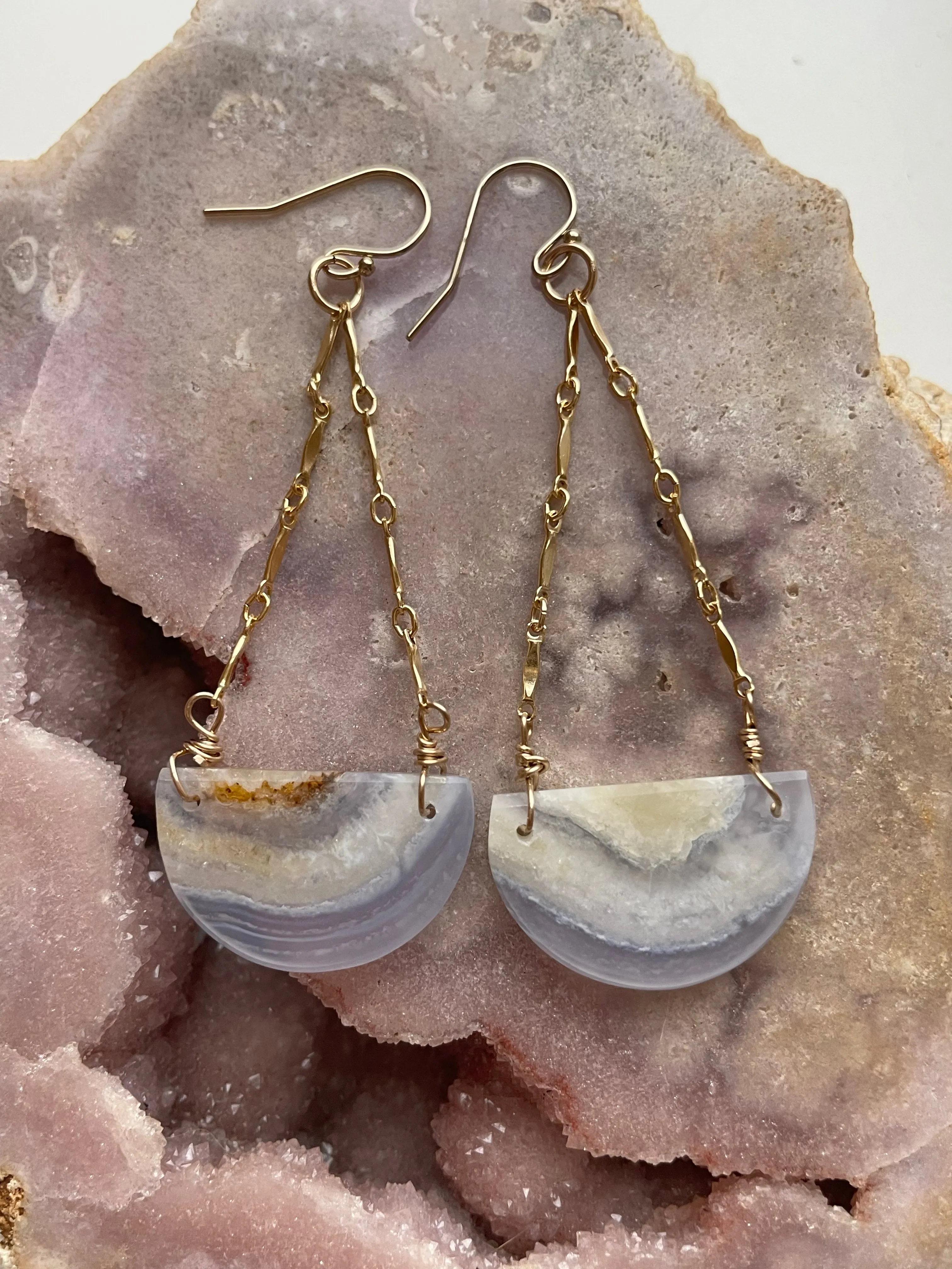 Blue Lace Agate Earrings Gold filled
