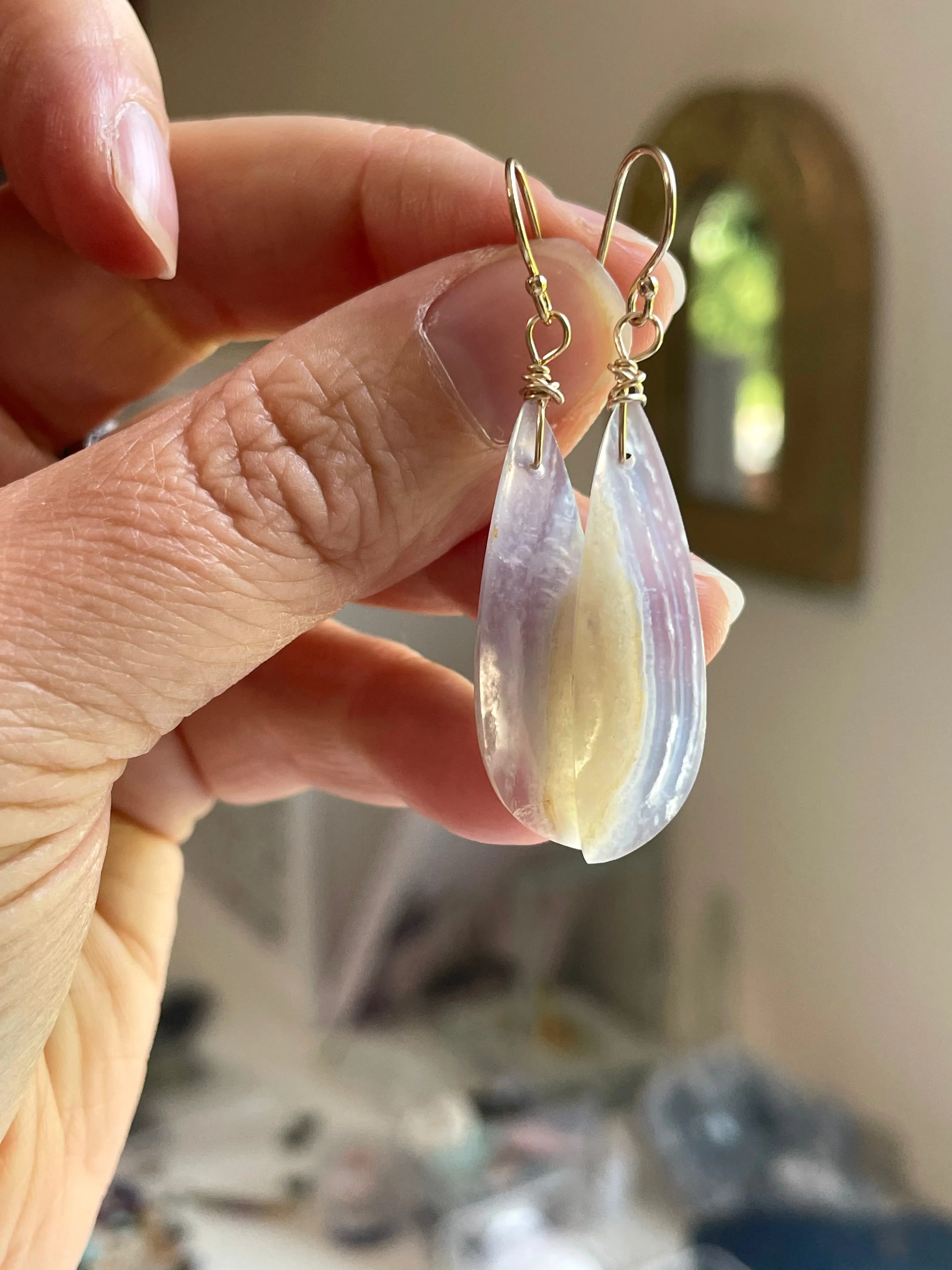 Blue Lace Agate Earrings Gold filled