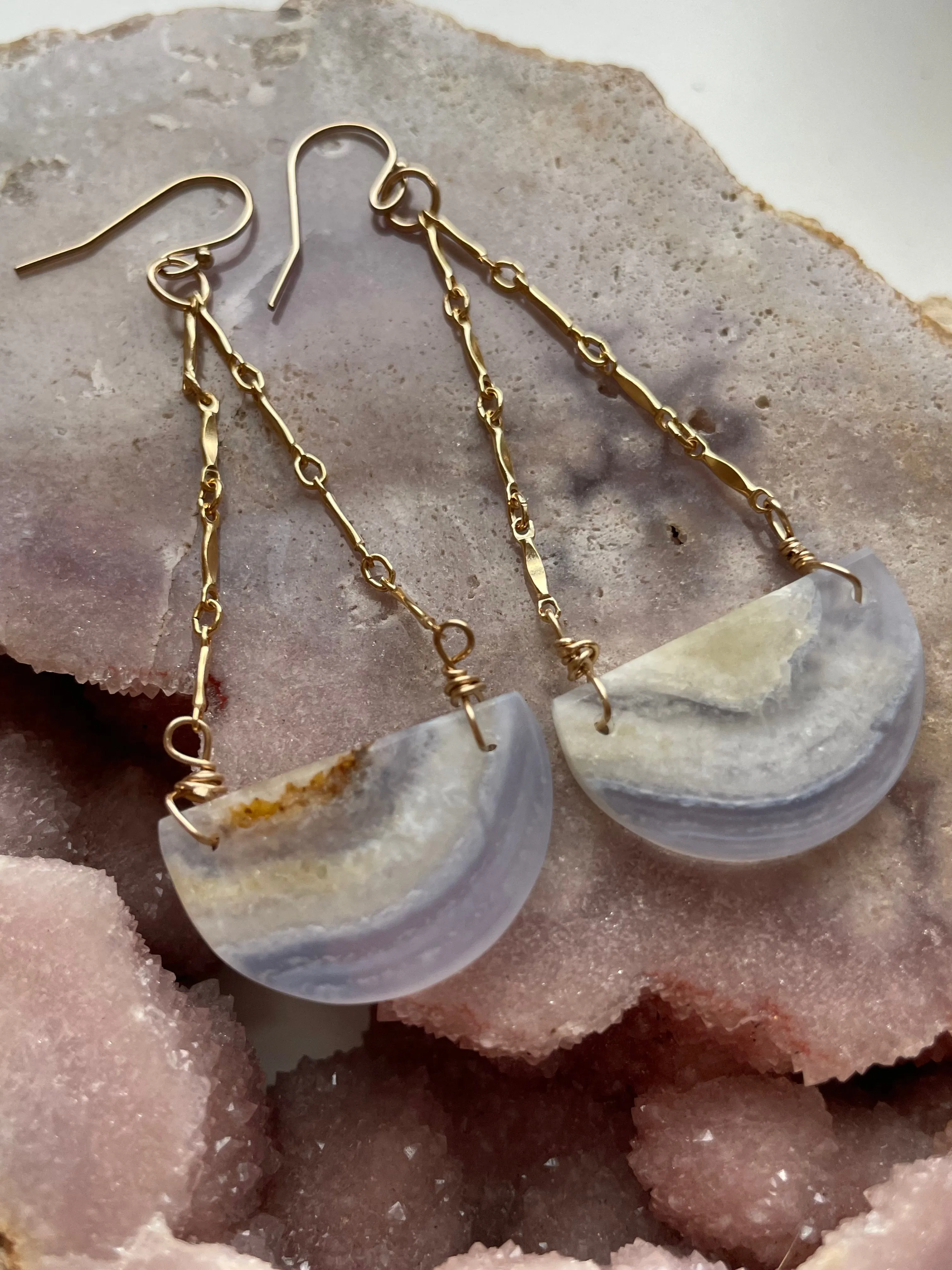 Blue Lace Agate Earrings Gold filled