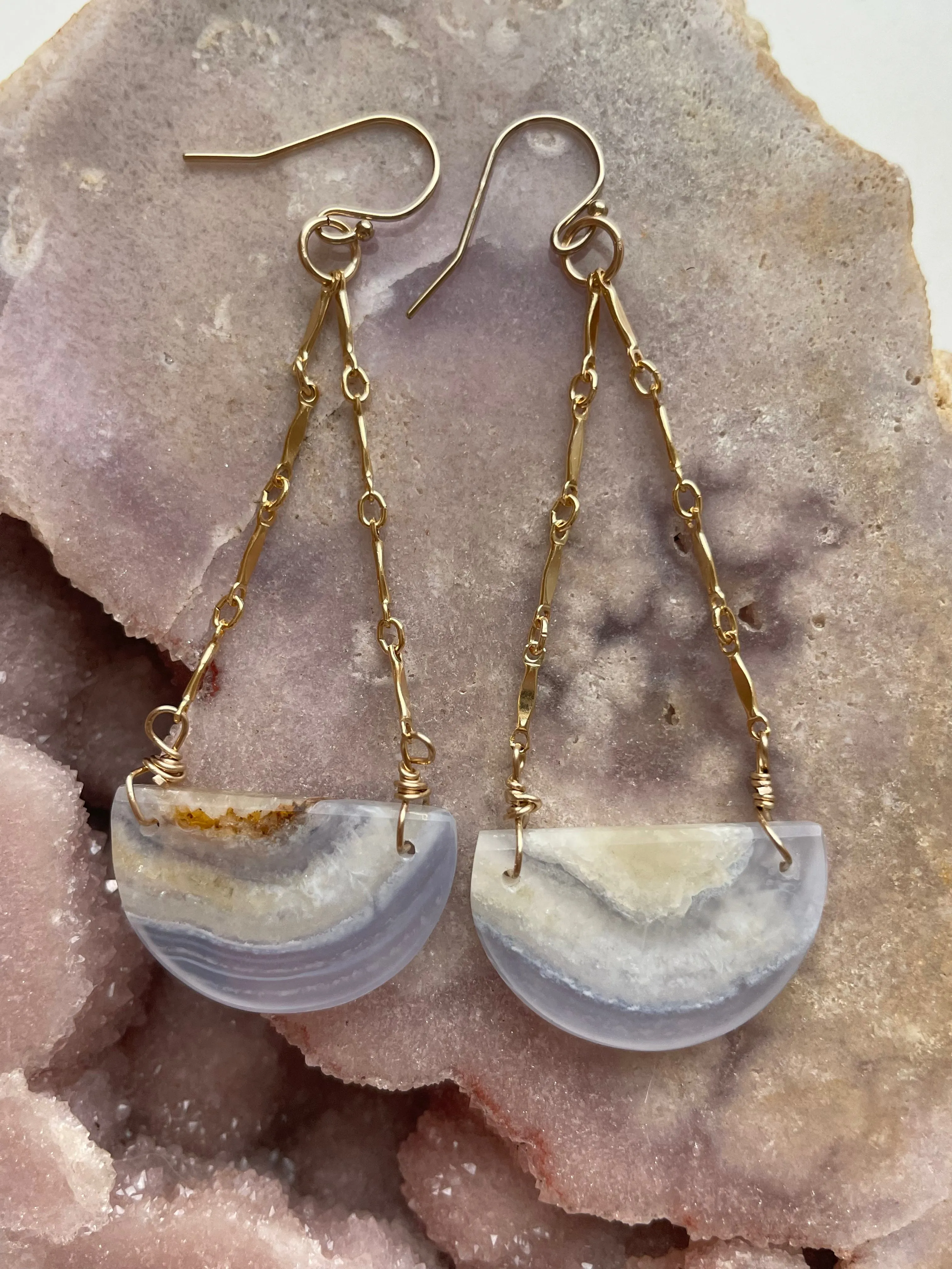Blue Lace Agate Earrings Gold filled