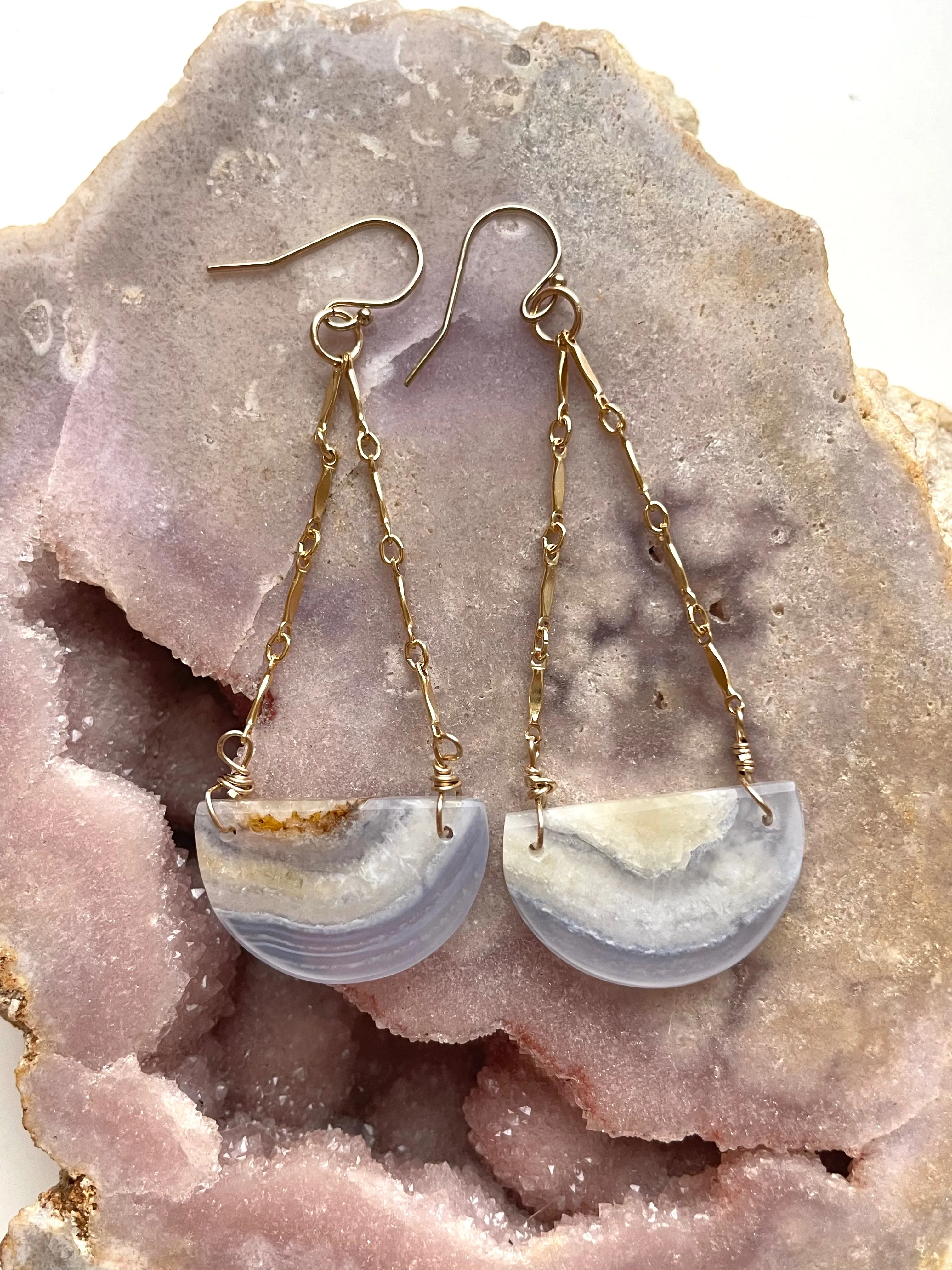 Blue Lace Agate Earrings Gold filled