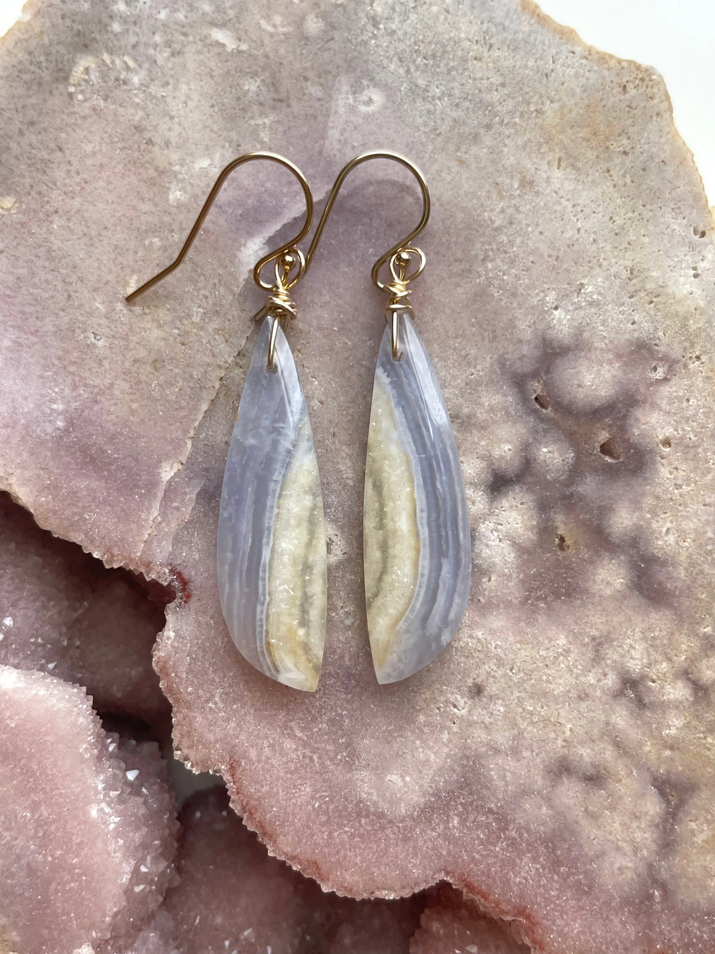 Blue Lace Agate Earrings Gold filled