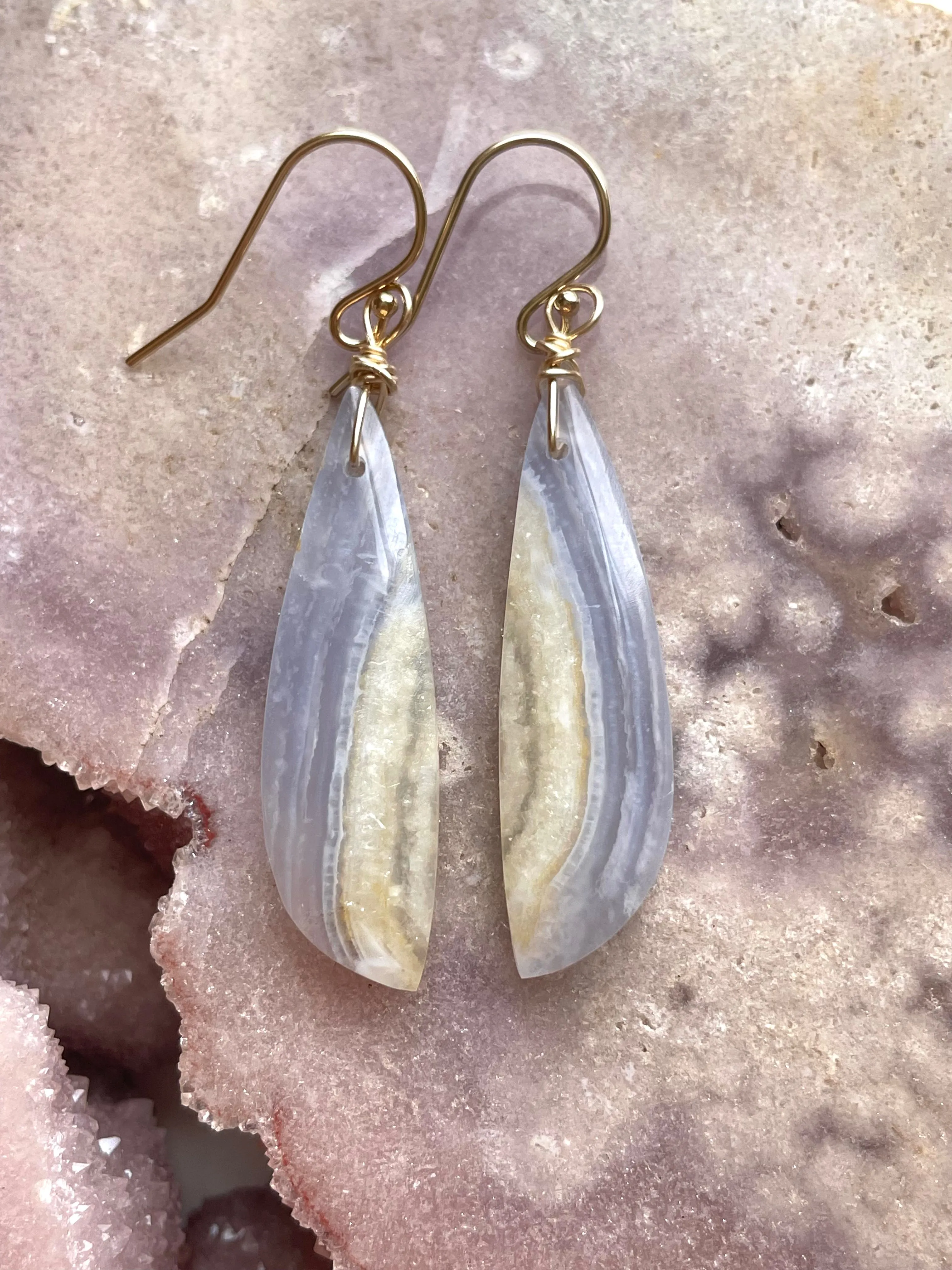 Blue Lace Agate Earrings Gold filled