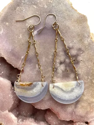 Blue Lace Agate Earrings Gold filled