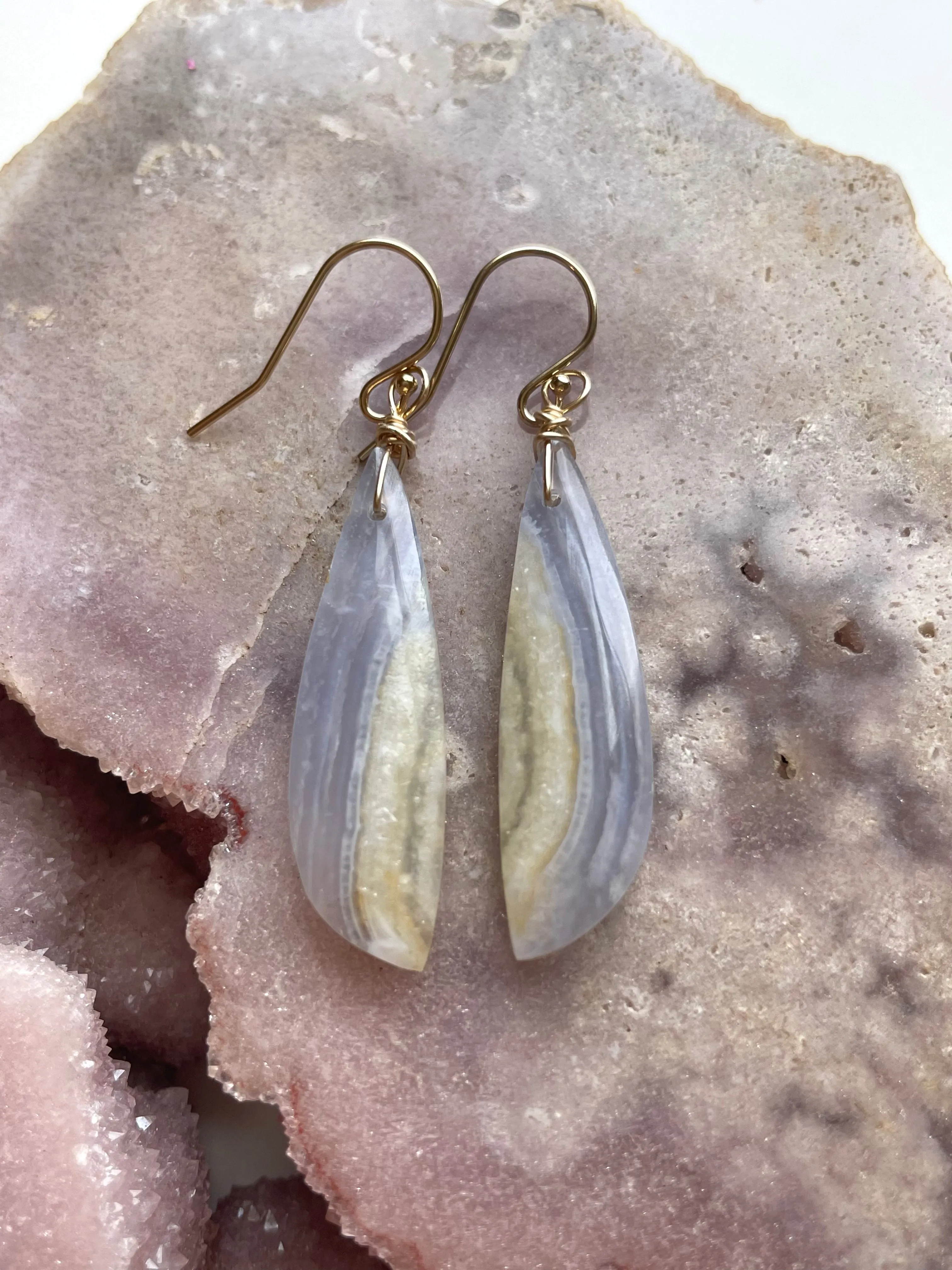 Blue Lace Agate Earrings Gold filled