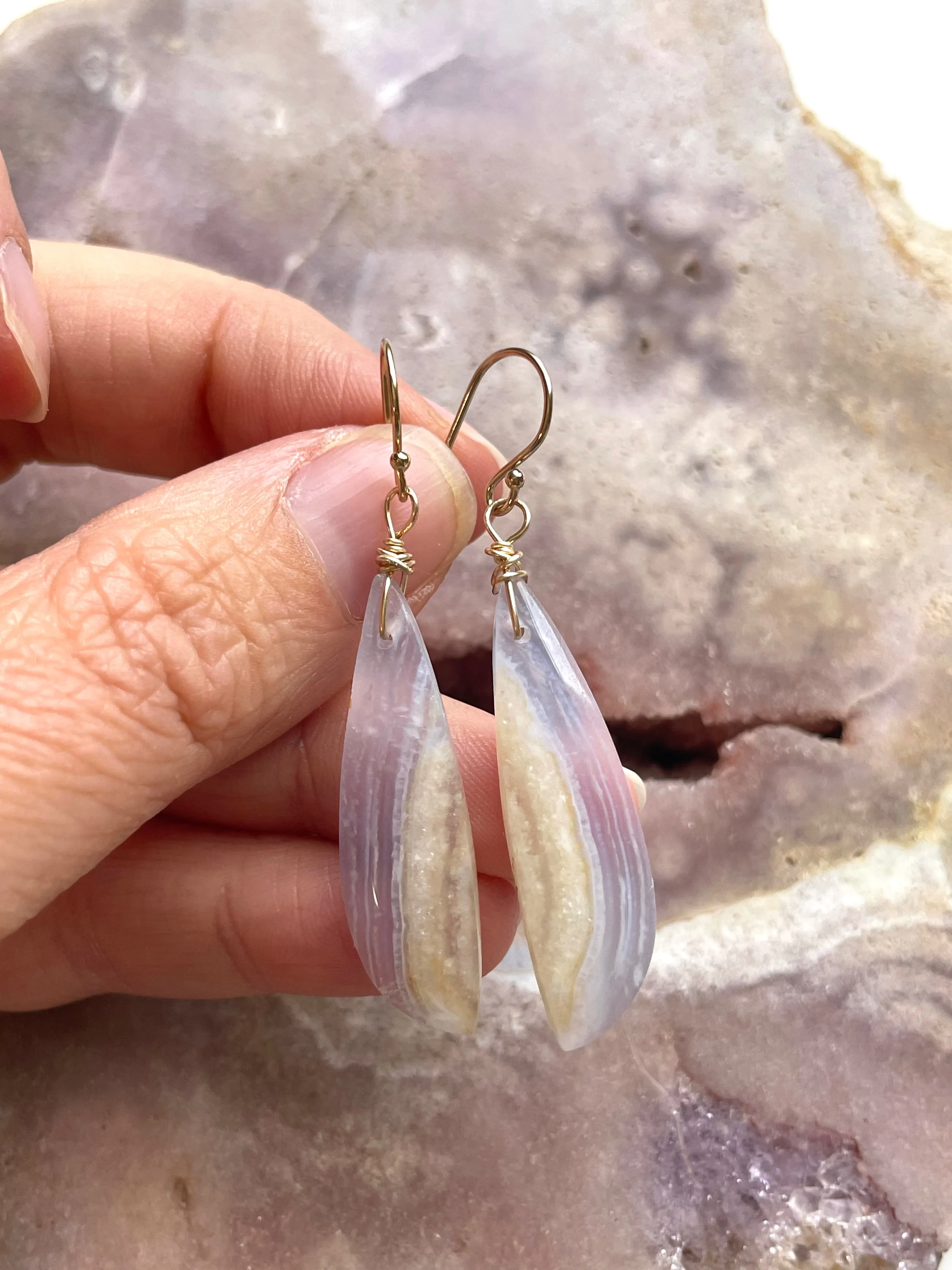Blue Lace Agate Earrings Gold filled