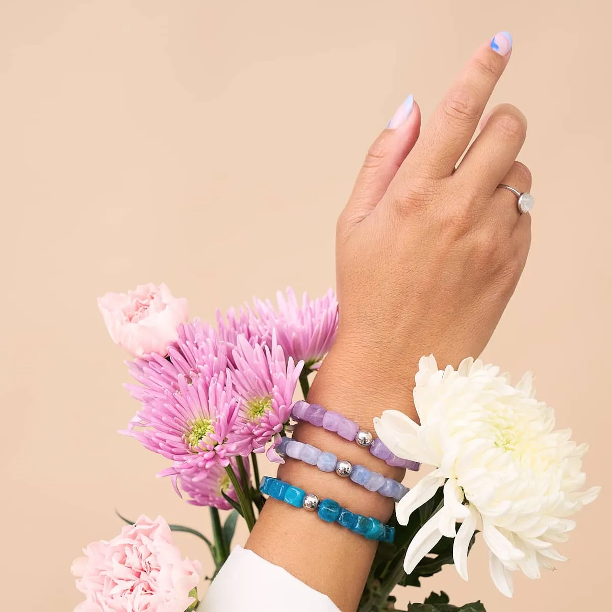 Blue Quartz | Silver | Gemstone Pebble Bracelet