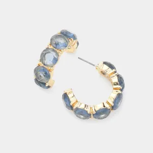 Blue Round Stone Half Hoop Pageant Earrings | Blue Interview Earrings |618159