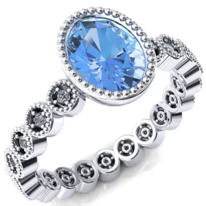 Borea Oval Aqua Blue Spinel Milgrain Bezel Full Eternity Diamond Accent Ring