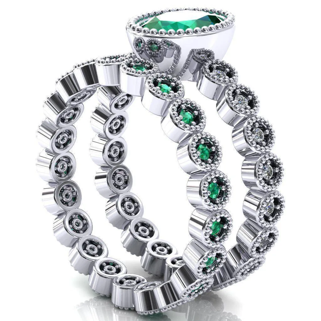 Borea Oval Emerald Full Bezel Milgrain Diamond Accent Full Eternity Ring
