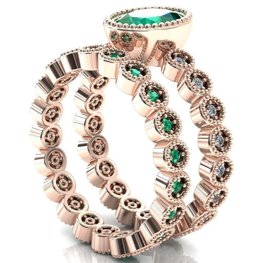 Borea Oval Emerald Full Bezel Milgrain Diamond Accent Full Eternity Ring