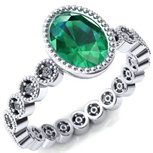 Borea Oval Emerald Full Bezel Milgrain Diamond Accent Full Eternity Ring