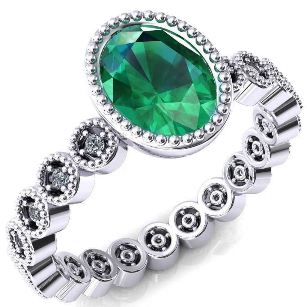 Borea Oval Emerald Full Bezel Milgrain Diamond Accent Full Eternity Ring