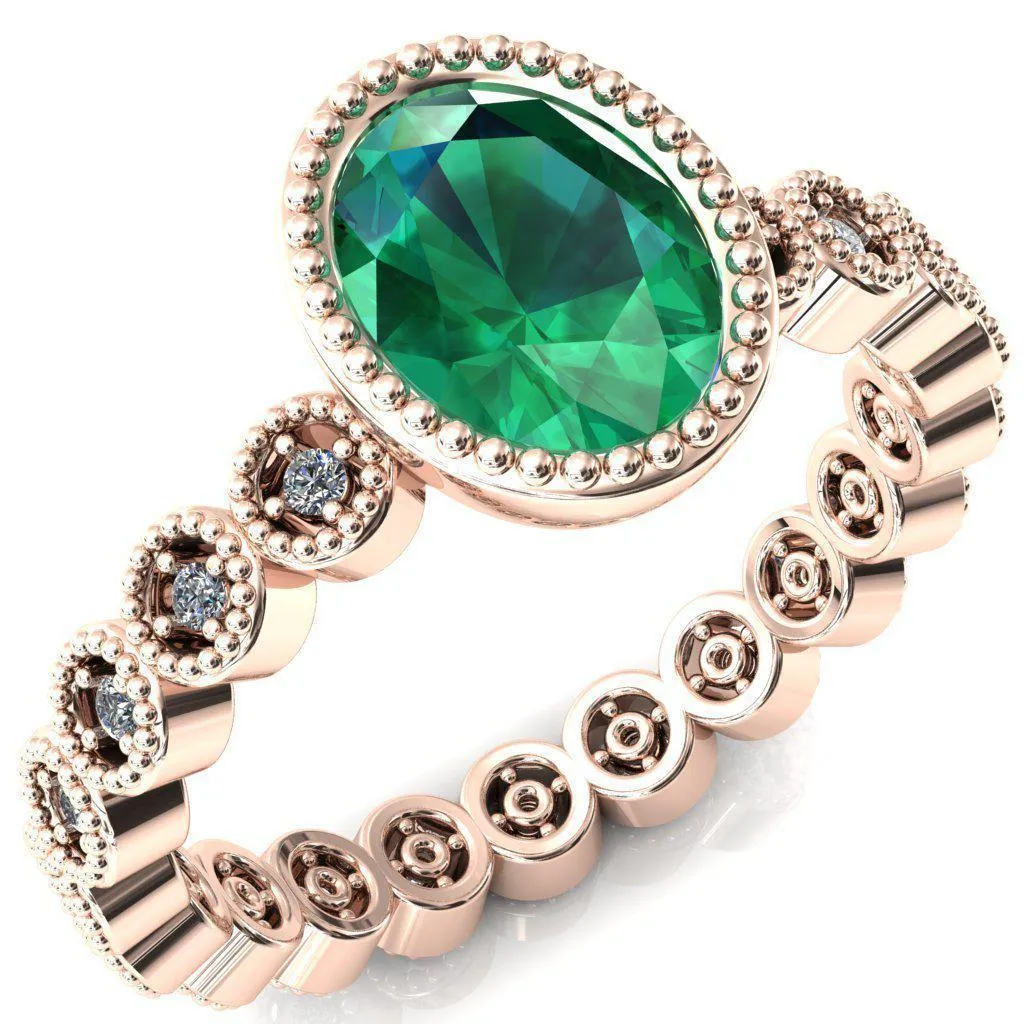 Borea Oval Emerald Full Bezel Milgrain Diamond Accent Full Eternity Ring