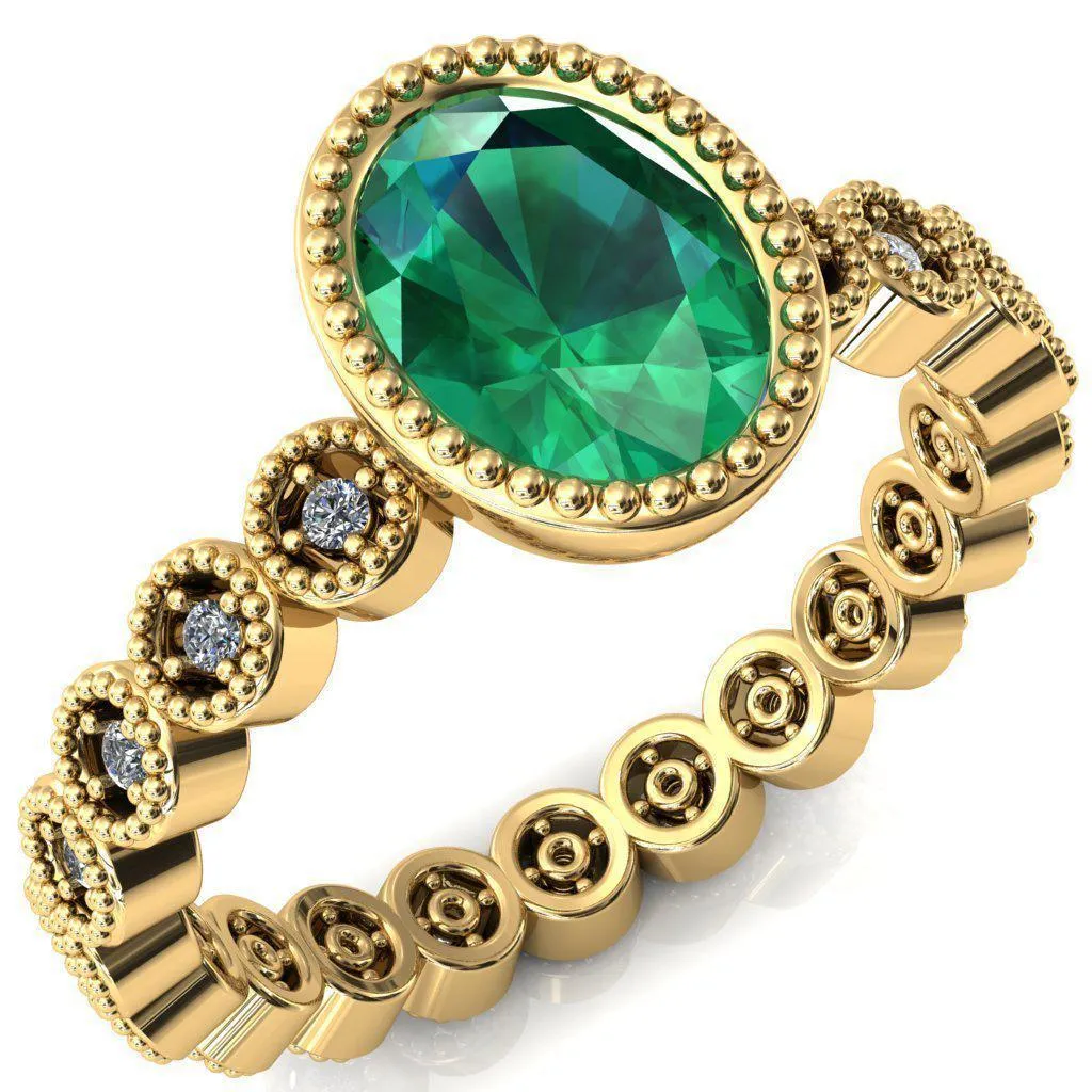 Borea Oval Emerald Full Bezel Milgrain Diamond Accent Full Eternity Ring