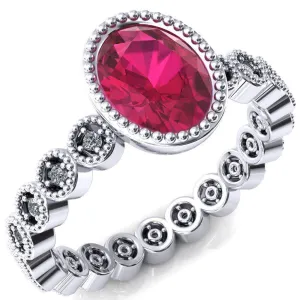 Borea Oval Ruby Milgrain Bezel Full Eternity Diamond Accent Ring