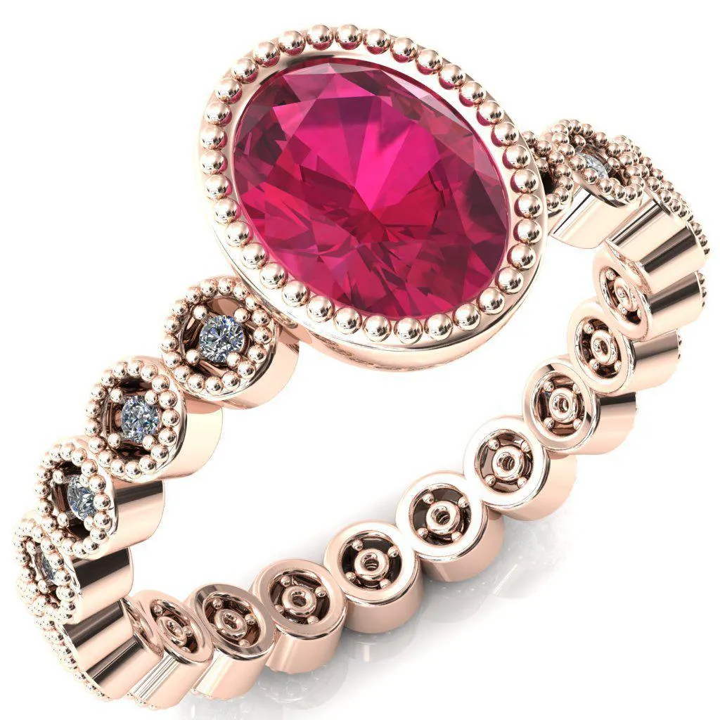 Borea Oval Ruby Milgrain Bezel Full Eternity Diamond Accent Ring