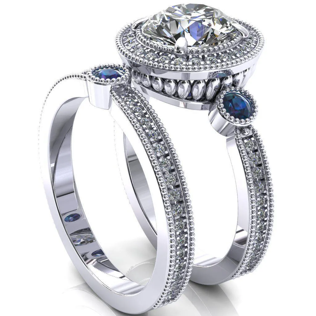 Brachium Round Alexandrite Bezel Milgrain Halo 3/4 Eternity Accent Diamond Ring