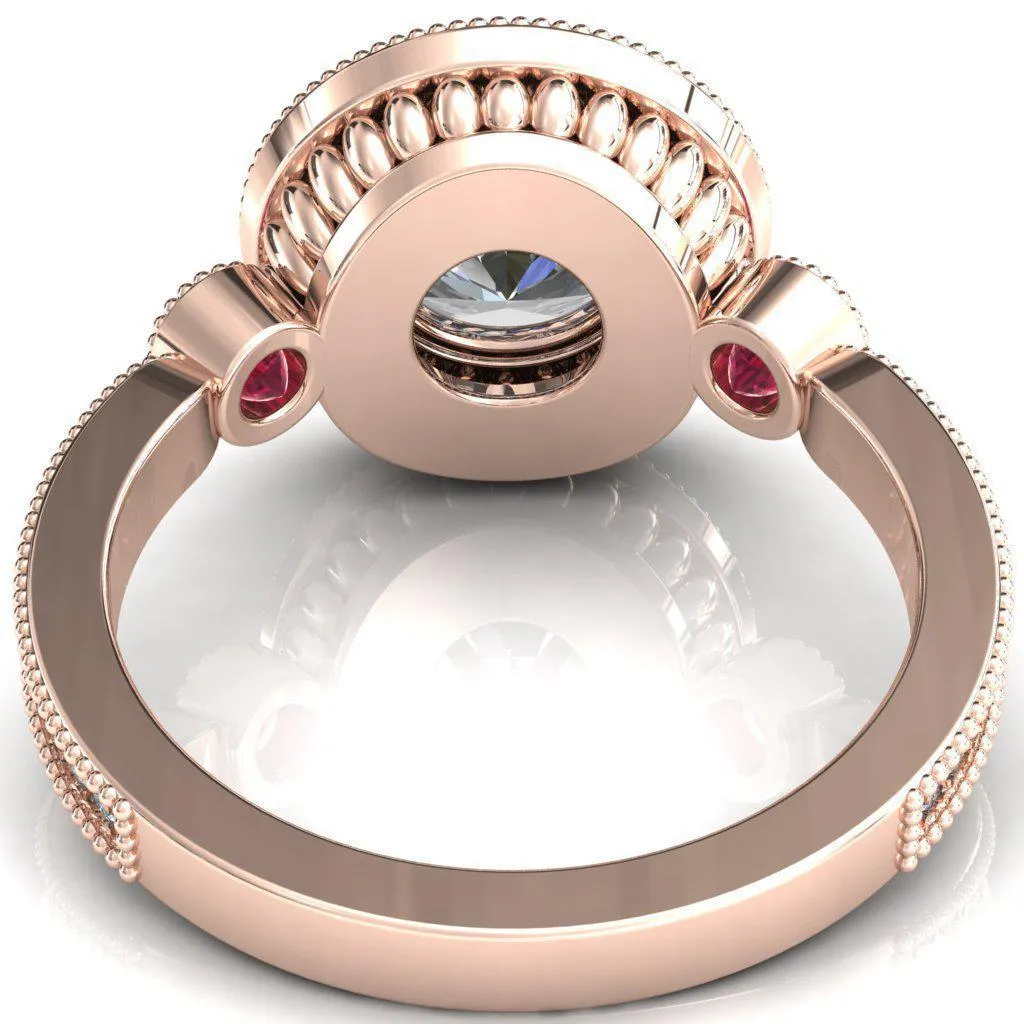 Brachium Round Center Stone Ruby Bezel Milgrain Halo 3/4 Eternity Accent Diamond Ring