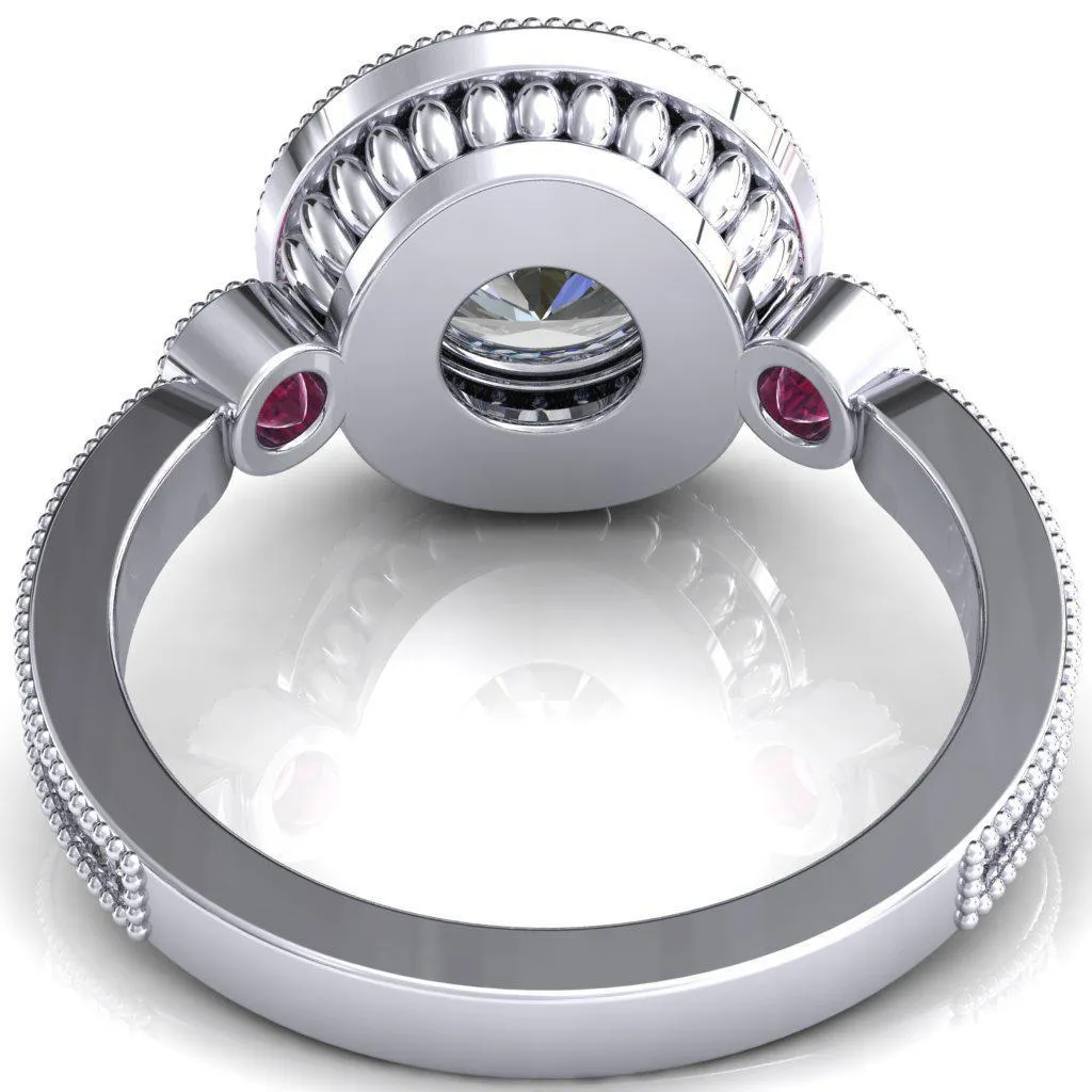 Brachium Round Center Stone Ruby Bezel Milgrain Halo 3/4 Eternity Accent Diamond Ring