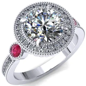 Brachium Round Center Stone Ruby Bezel Milgrain Halo 3/4 Eternity Accent Diamond Ring