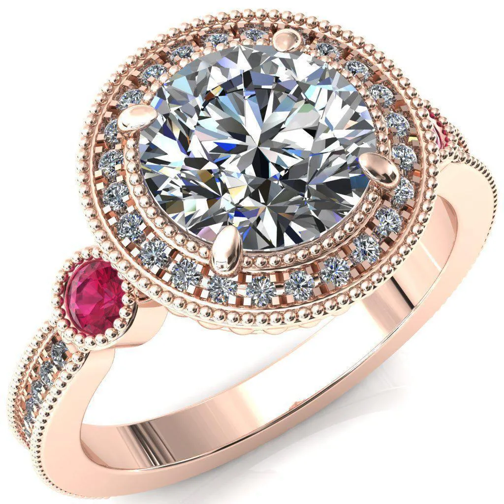Brachium Round Center Stone Ruby Bezel Milgrain Halo 3/4 Eternity Accent Diamond Ring