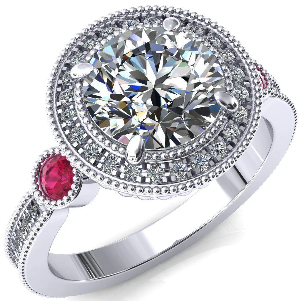 Brachium Round Center Stone Ruby Bezel Milgrain Halo 3/4 Eternity Accent Diamond Ring
