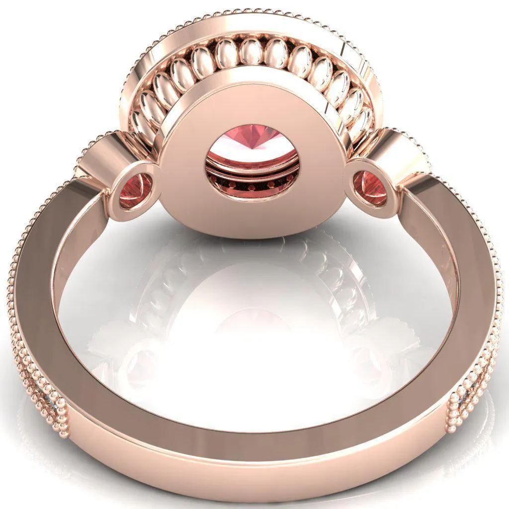 Brachium Round Padparadscha Sapphire Bezel Milgrain Halo 3/4 Eternity Accent Diamond Ring