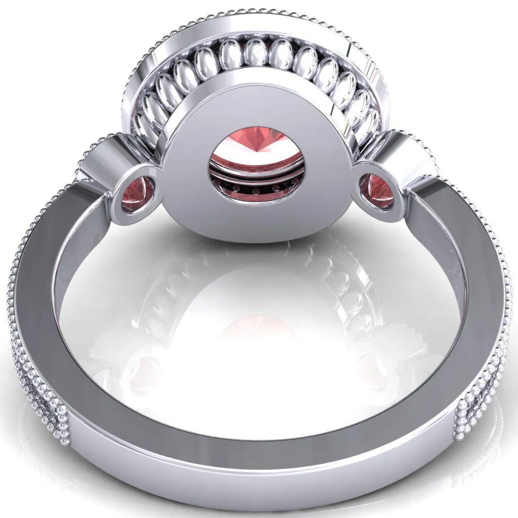 Brachium Round Padparadscha Sapphire Bezel Milgrain Halo 3/4 Eternity Accent Diamond Ring