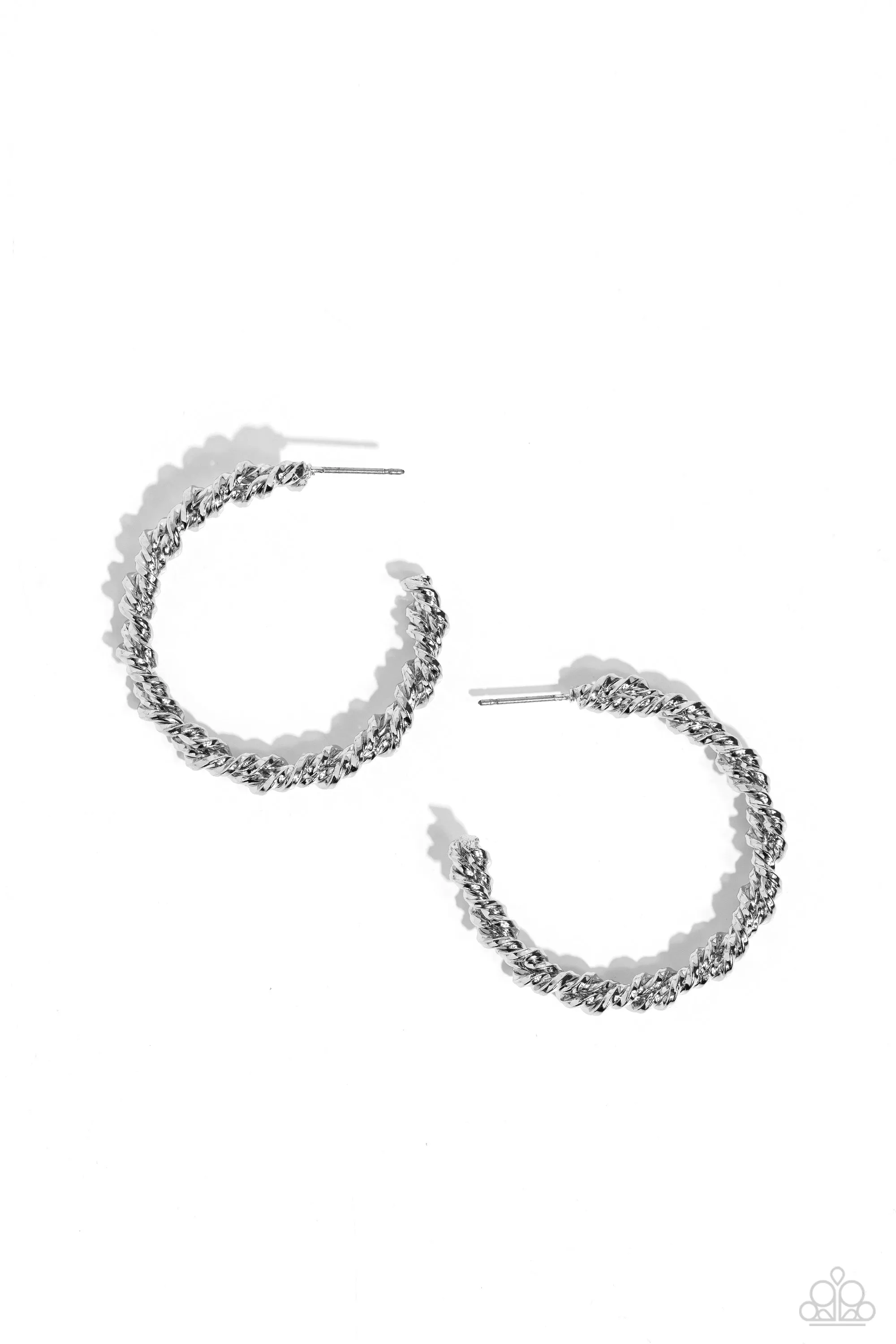 Braided Bravado - Silver - Twisted Paparazzi Hoop Earrings