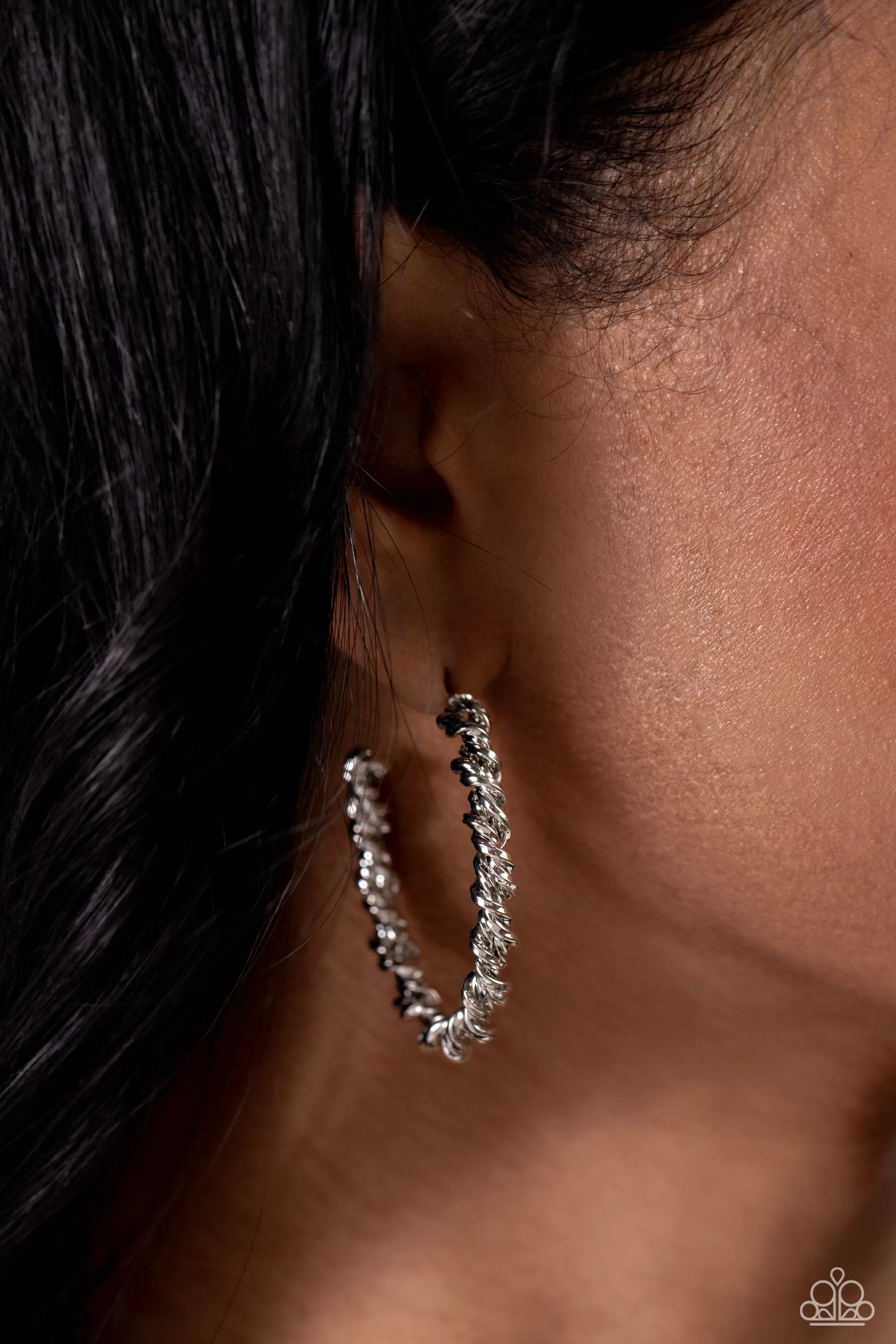Braided Bravado - Silver - Twisted Paparazzi Hoop Earrings