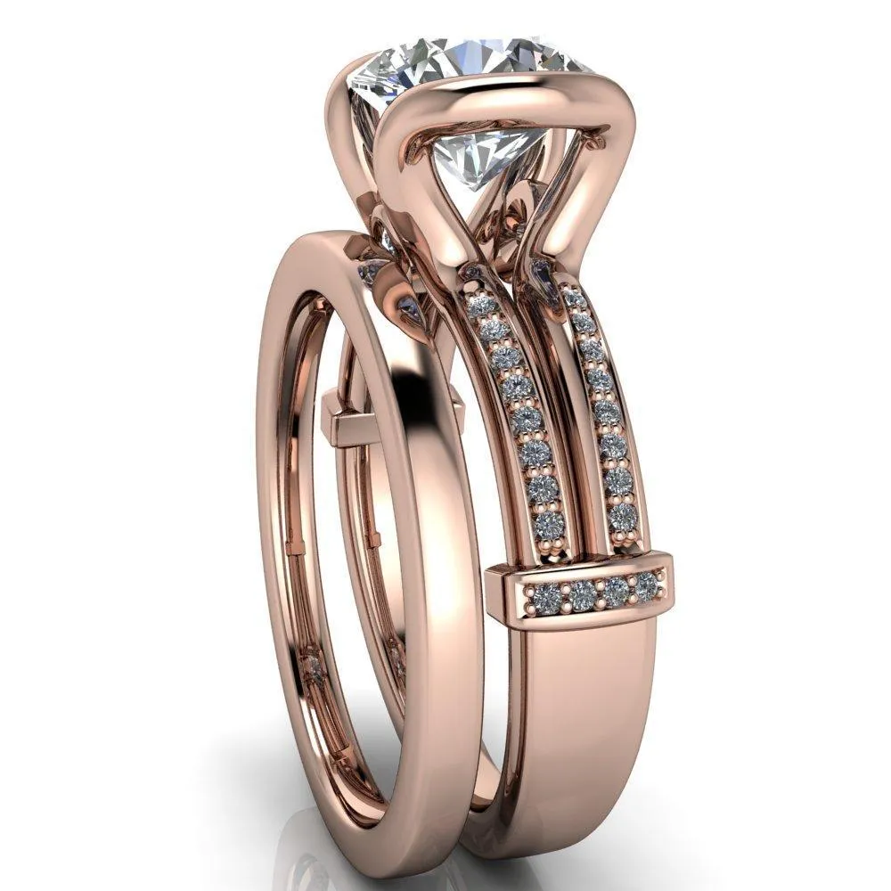 Brenn Round Center Stone Half Bezel Split Band Diamond Side Engagement Ring