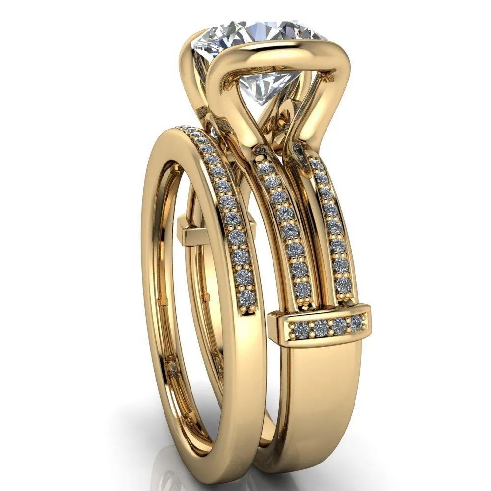 Brenn Round Center Stone Half Bezel Split Band Diamond Side Engagement Ring