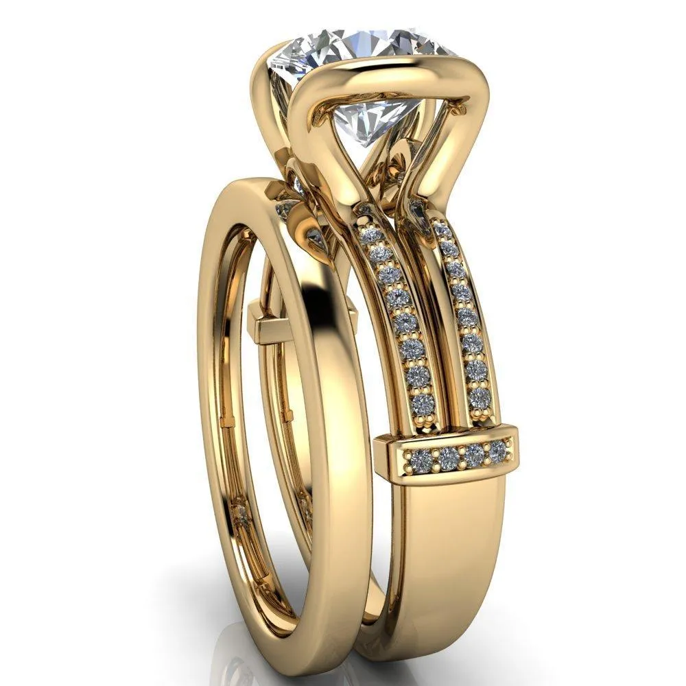 Brenn Round Center Stone Half Bezel Split Band Diamond Side Engagement Ring