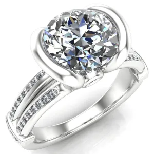 Brenn Round Center Stone Half Bezel Split Band Diamond Side Engagement Ring